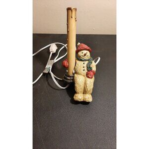 Snowman Candle Night Light Shelf Sitting Carved Wood look Resin Plug In